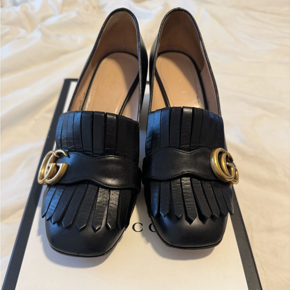 Gucci- Malaga Kid Marmont Loafer Pumps